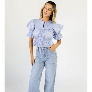 zoco blue puff sleeve tie top🩵